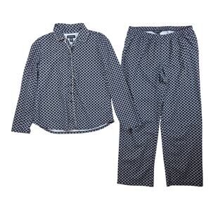 Nautica Pajama Set Women’s Large Navy Blue White Print Button Front Sleepwear